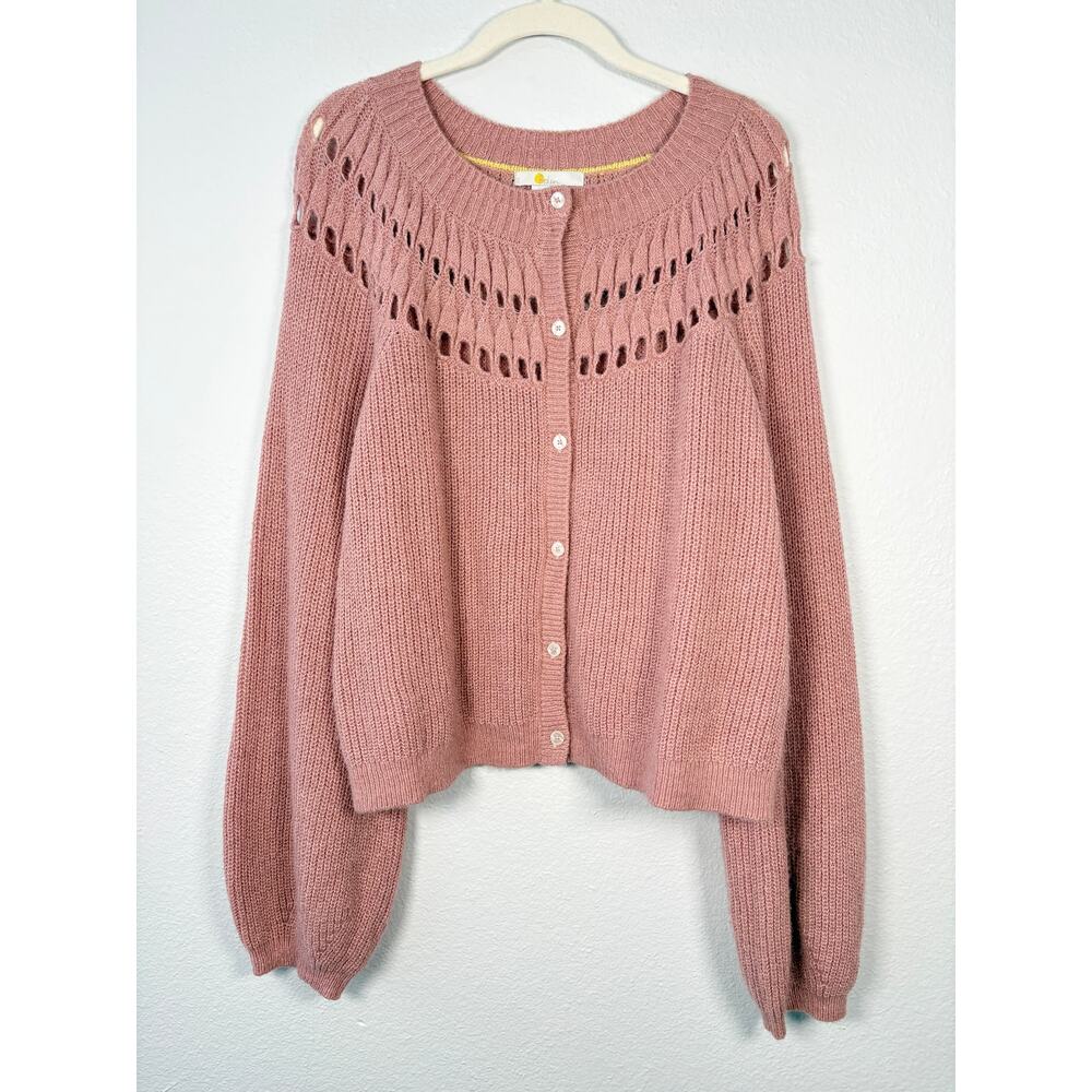 Boden Dusty Pink Cottagecore Wool Alpaca Blend Button Front Cardigan Sweater